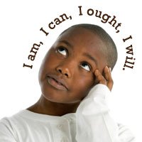 Thinking boy: I am, I can, I ought, I will.